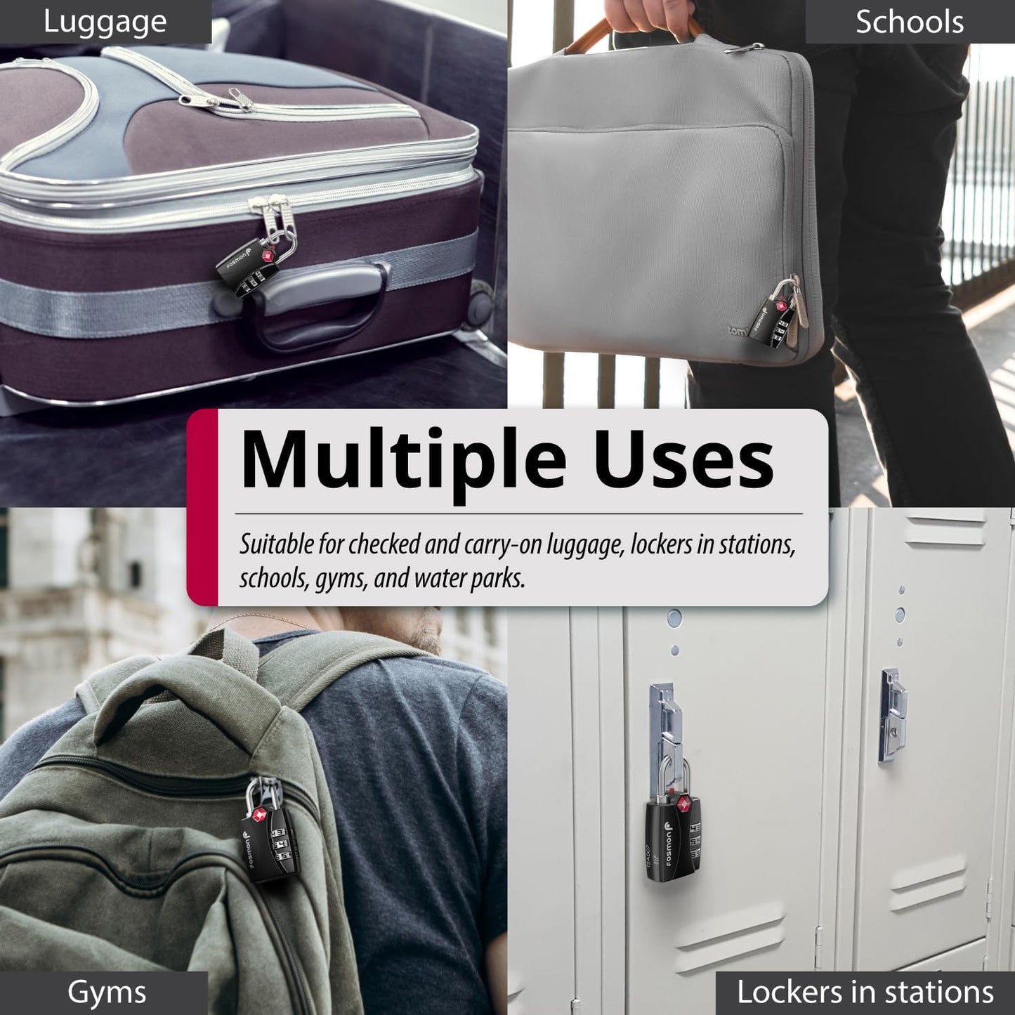 Fosmon TSA Approved Locks for Luggage. Suitcase Locks with Open Alert Indicator, 3 Digit