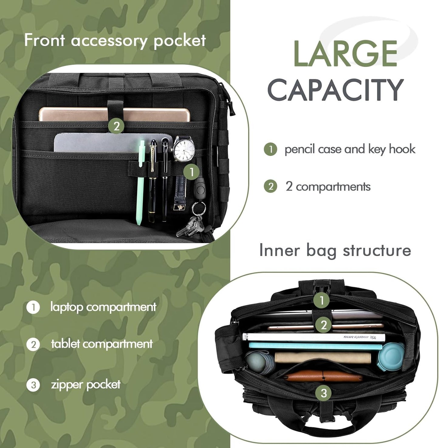 Tactical Messenger Bag for Men Multifunctional Tactical Briefcase Men's Military Laptop Work Bag for Business Teacher