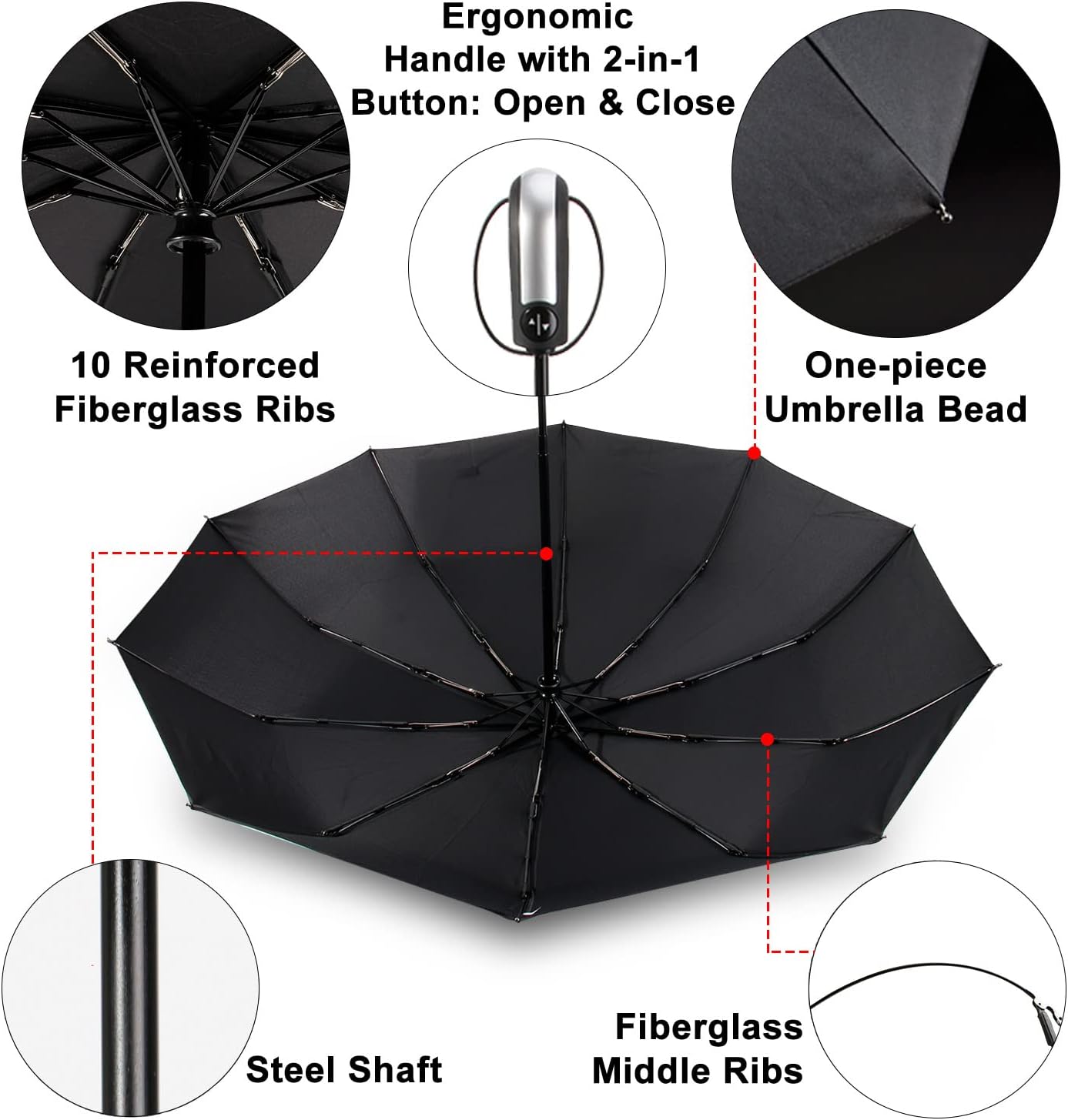 TradMall 3 Pack Travel Umbrella Windproof Portable 46/56 Inches Large Canopy Auto Open & Close