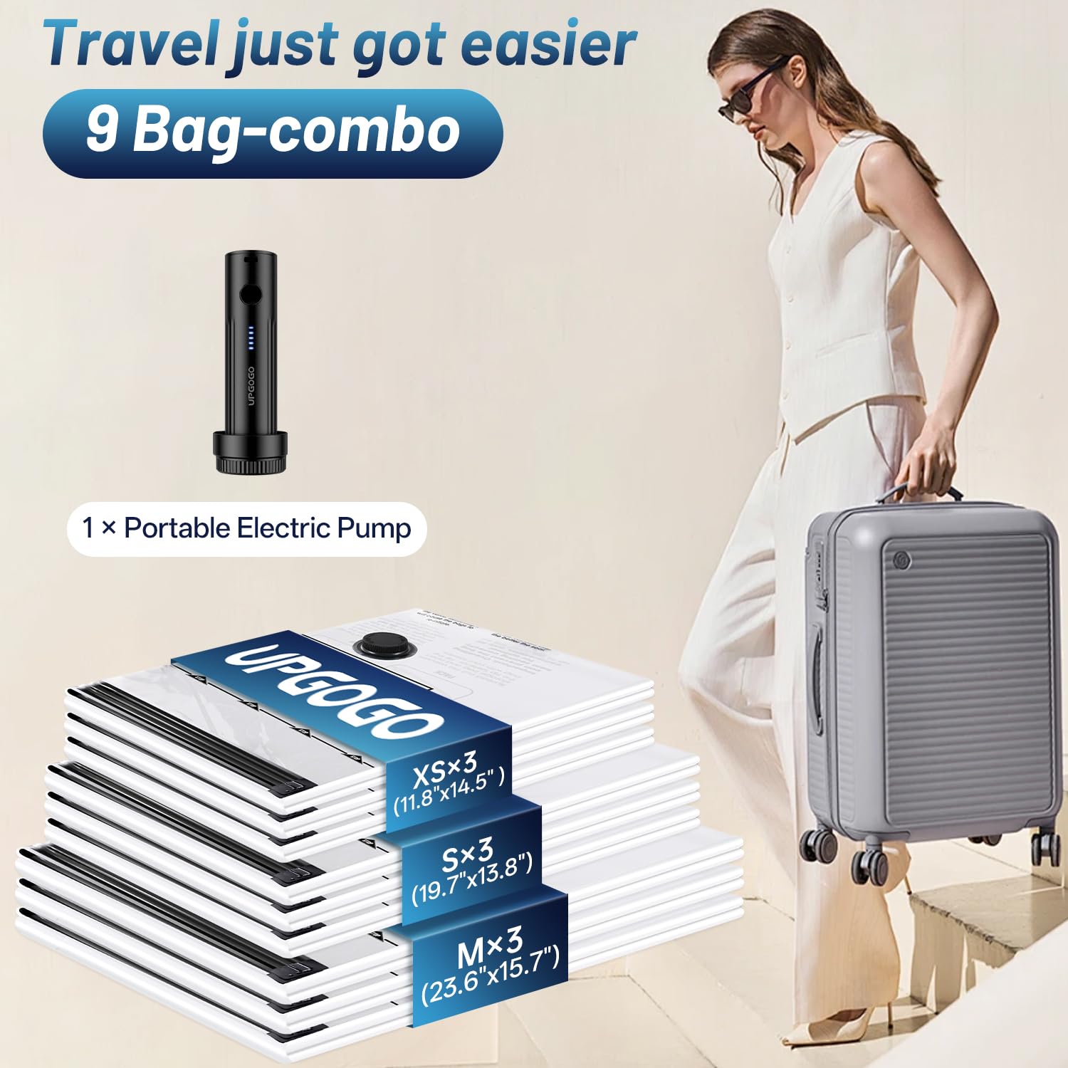 UPGOGO Travel Vacuum Bags for Luggage with Portable Electric Pump,Vacuum Seal Bags for