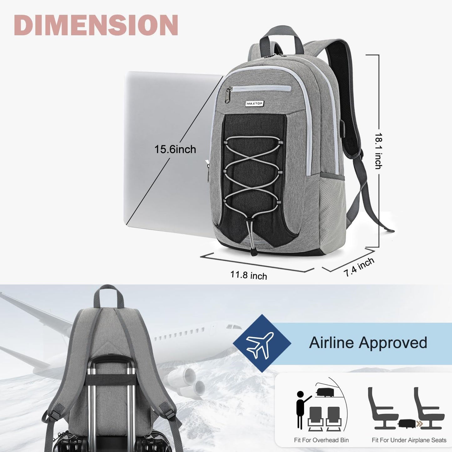 MAXTOP Travel Backpack Laptop Back Pack College Bookbag with USB Charging Port Water Resistant Work Business Backpacks