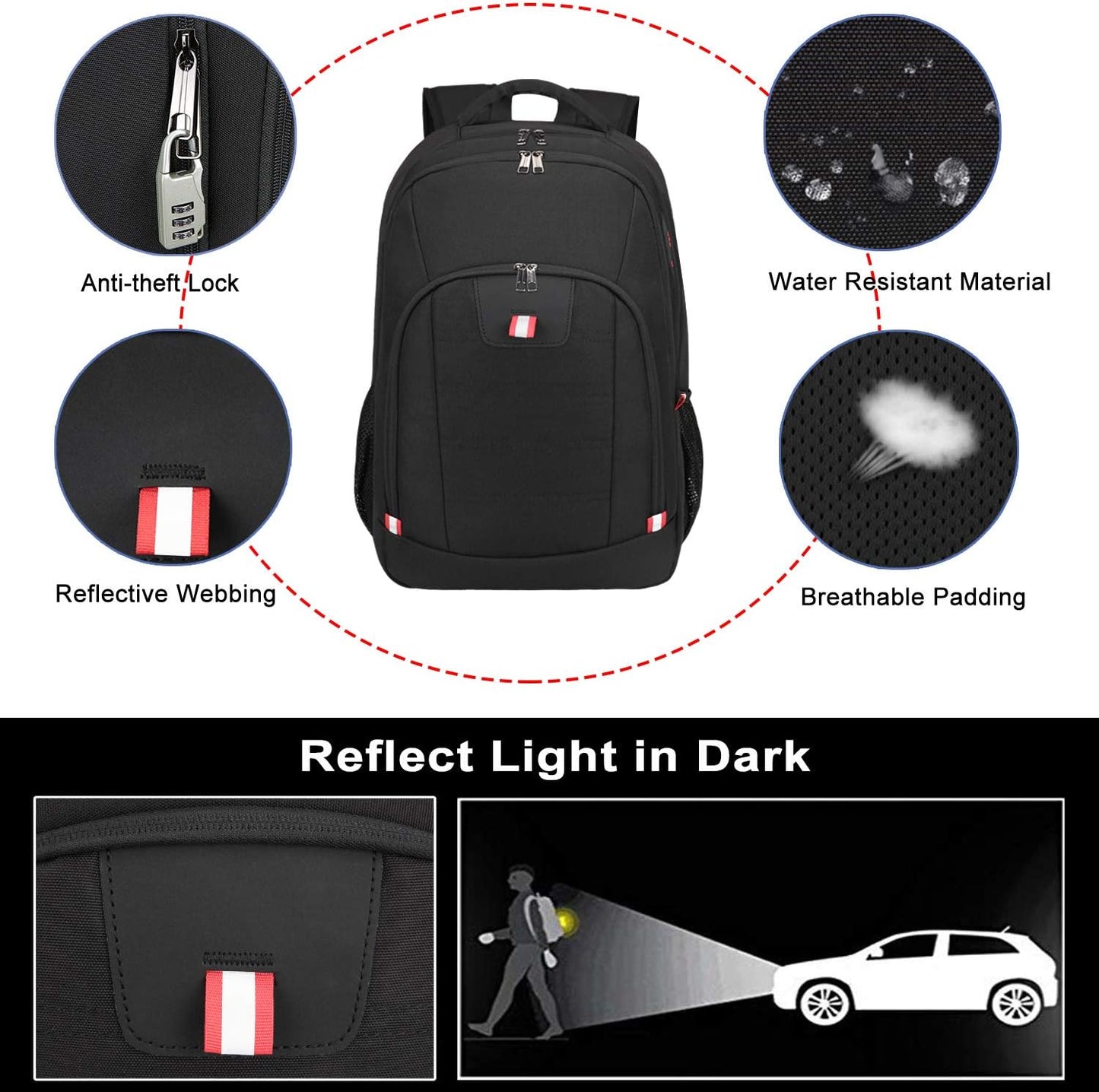 Travel Laptop Backpack, Black Backpack for Men and Women with USB Slit Business Computer Back Pack (Black, 15.6 Inch)