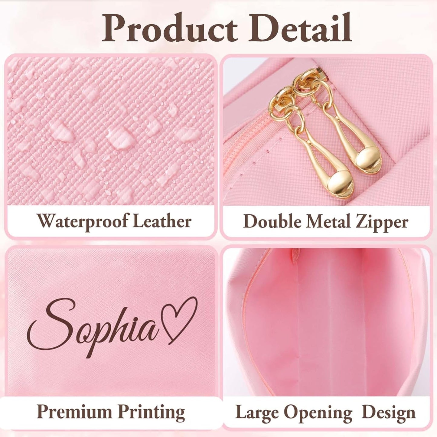 Personalized Makeup Bag with Name & Birth Flower, Custom Leather Cosmetic Bags for Women, Customized Travel Toiletry Bag Gifts for Bridesmaid Wedding