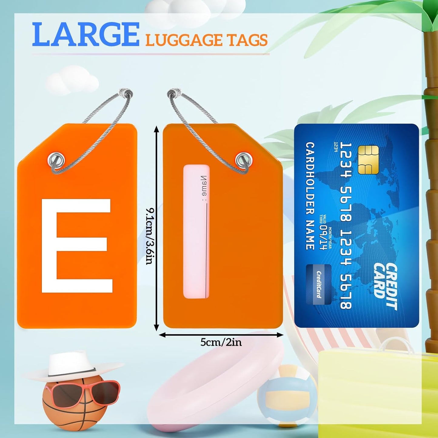 8 Pcs Initial Letter A-Z Luggage Tags Silicone Suitcase Instrument Tag with Name Card and Stainless Steel Loop(Letter E,Orange)