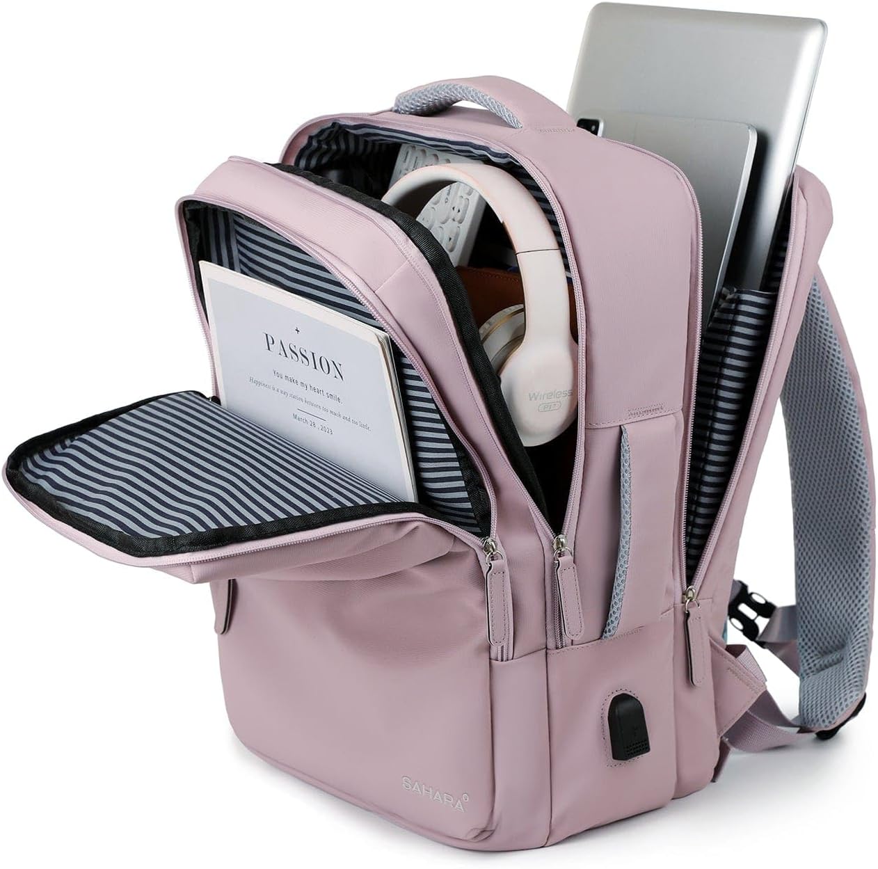 SAHARA - Multi-Compartment Travel & Laptop Backpack with USB Charging Port for Laptops up to