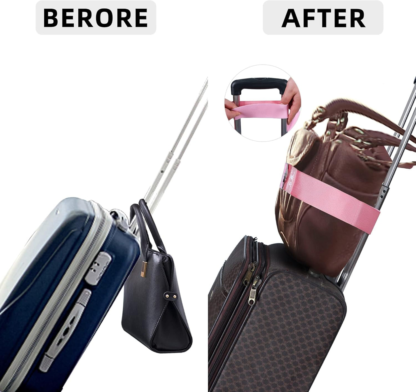 2-in-1 Travel Belt for Luggage, Luggage Straps for Add a Bag Adjustable Suitcase Straps with Alloy Buckle Elastic Bungees Belt Hands-Free for Airport, Personalized Travel Accessories (Pink)