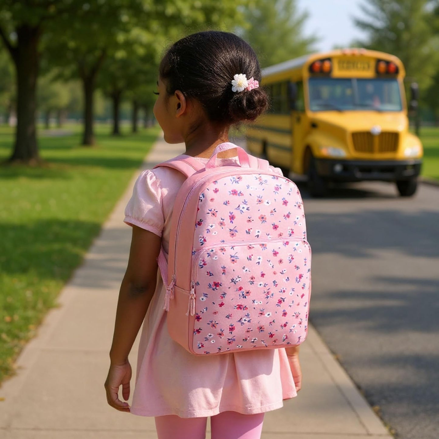Fun School Backpack for Elementary Middle School Girls and Boys | 17 Inch Printed Backpacks for School Kids, Travel (Pretty Pink Flowers)