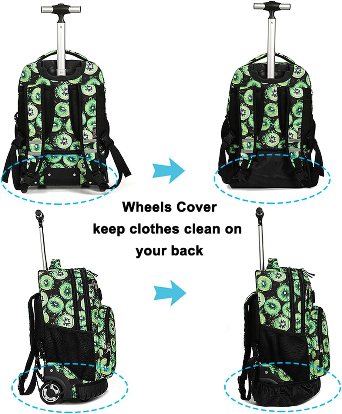 Tilami Rolling Backpack 19 inch with Lunch Bag Wheeled Laptop Backpack (Kiwi)