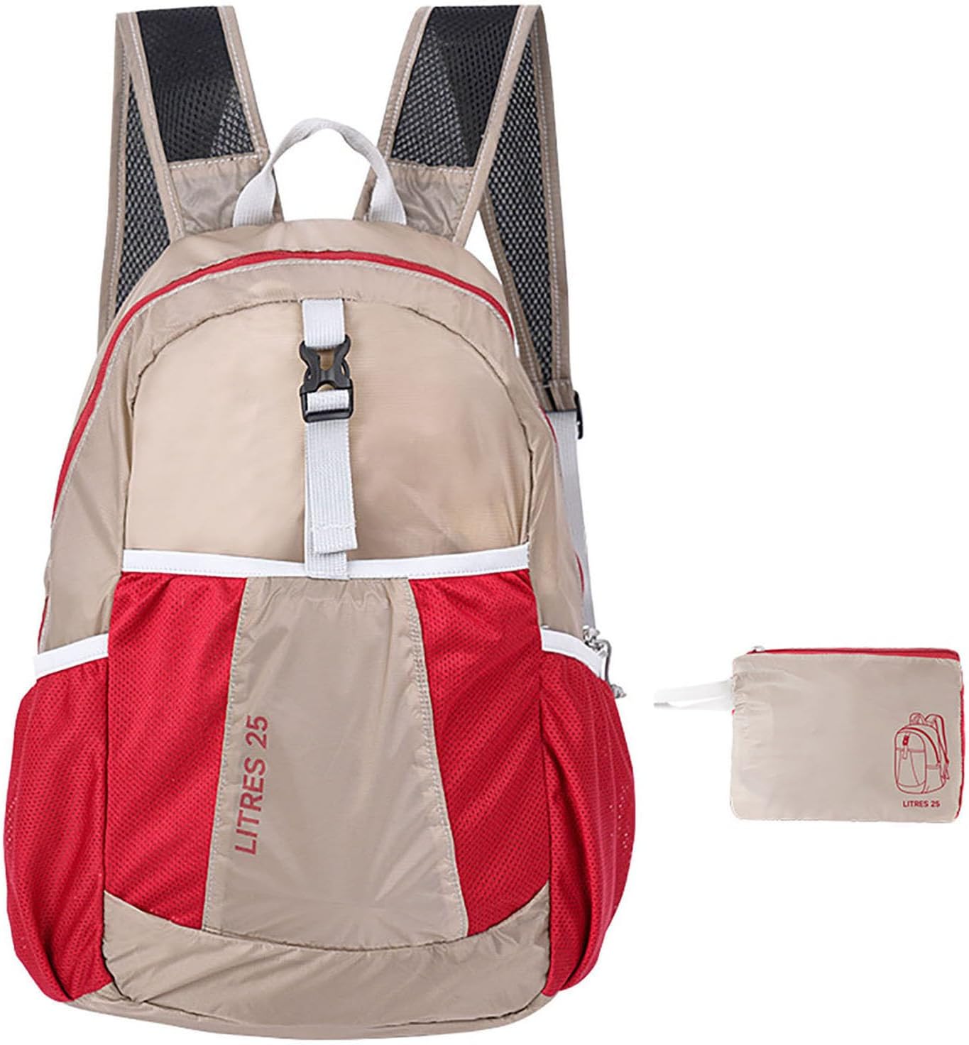 25L Lightweight Foldable Shoulder Backpack Splash Proof Outdoor Sports Daypack Travel Camping Hiking Bag For Men Women (Red)