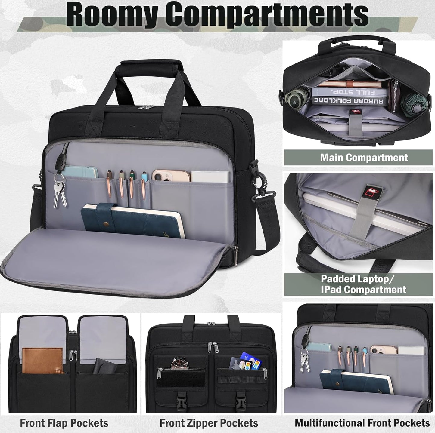 RAINSMORE Tactical Laptop Bag 15.6/17.3 Inch Laptop Briefcase Men Business Computer Bag Military Messenger Bag Work Office