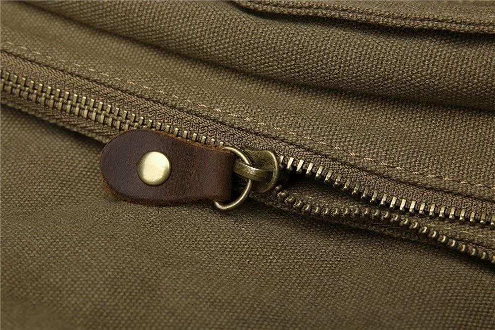 Sechunk Vintage Military Leather Canvas Laptop Bag Messenger Bags Medium