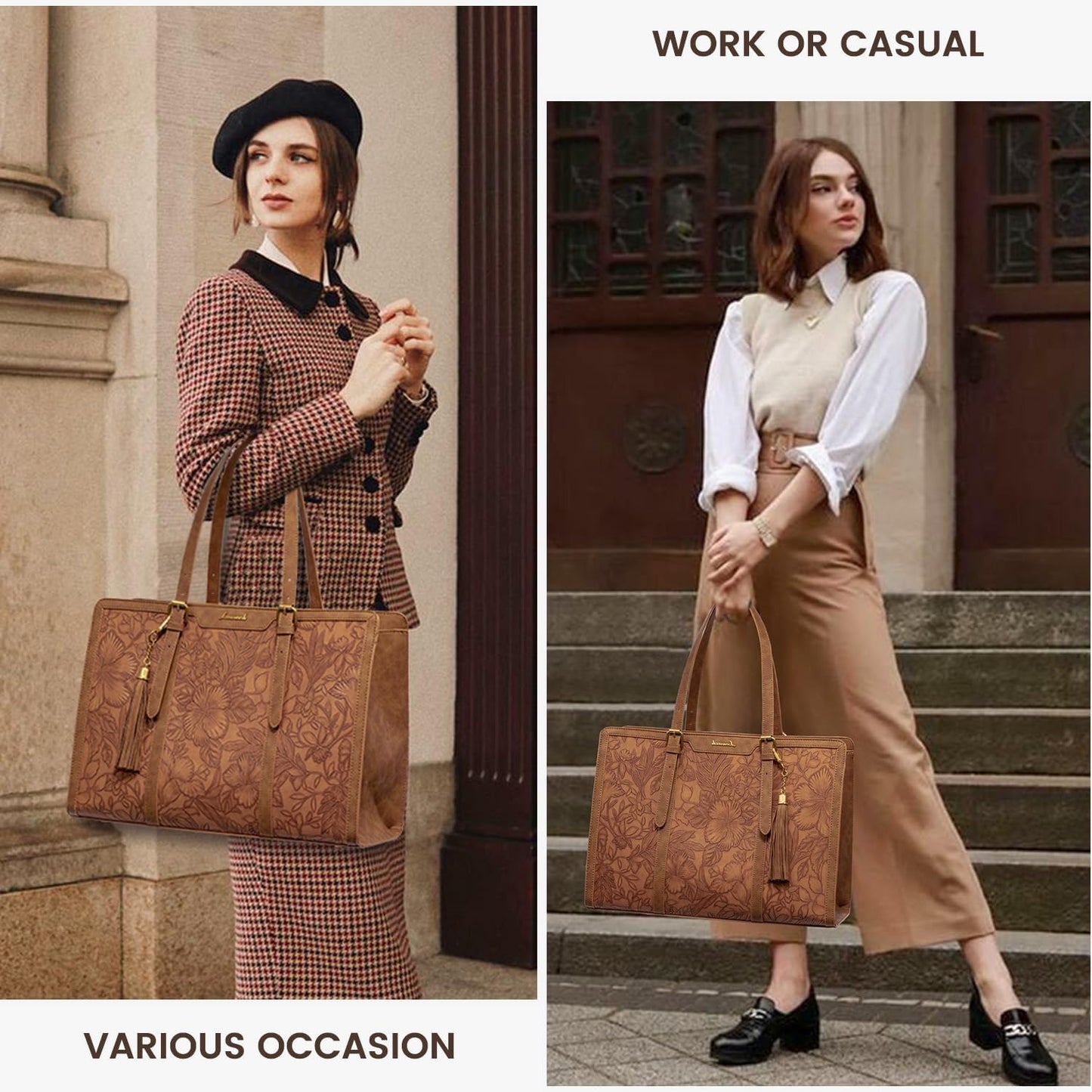 LOVEVOOK Laptop Bag for Women Vintage Leather Work Tote 17.3 inch Large Capacity Computer bag with Clutch Purse for Office, Travel, Casual