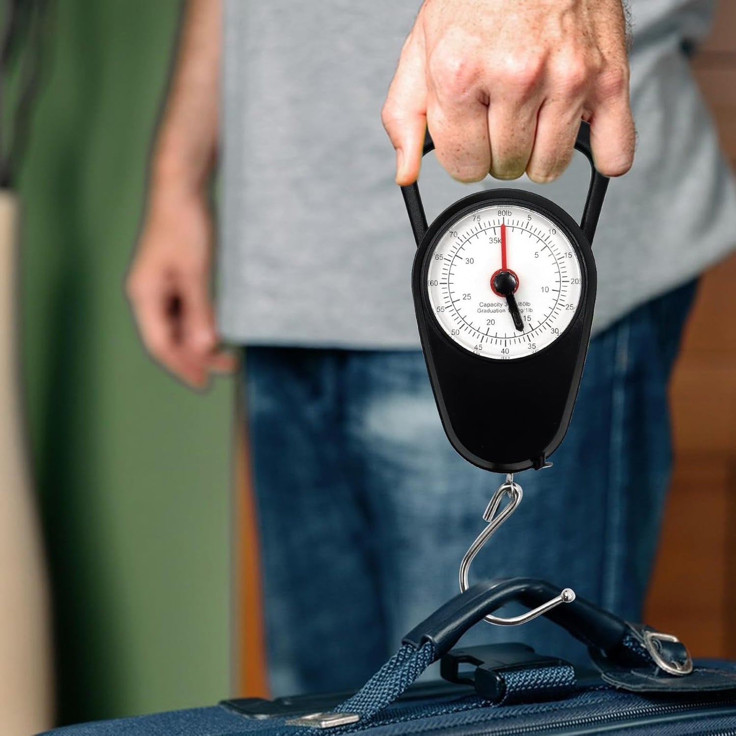 2PC Portable Luggage Weight Scale with Hook- Black & White Fishing Hanging Scale Mechanical Kitchen, Multi-Purpose Travel Suitcase Scale with Tape Measure (80 Lbs)