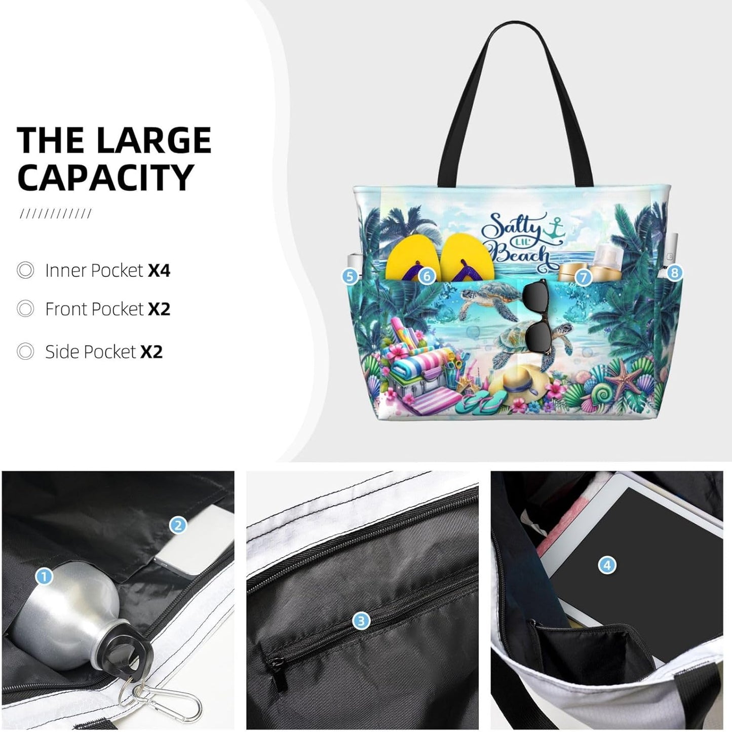 Large Beach Tote Bag Beach Bag Waterproof Sandproof Lightweight Women Tote