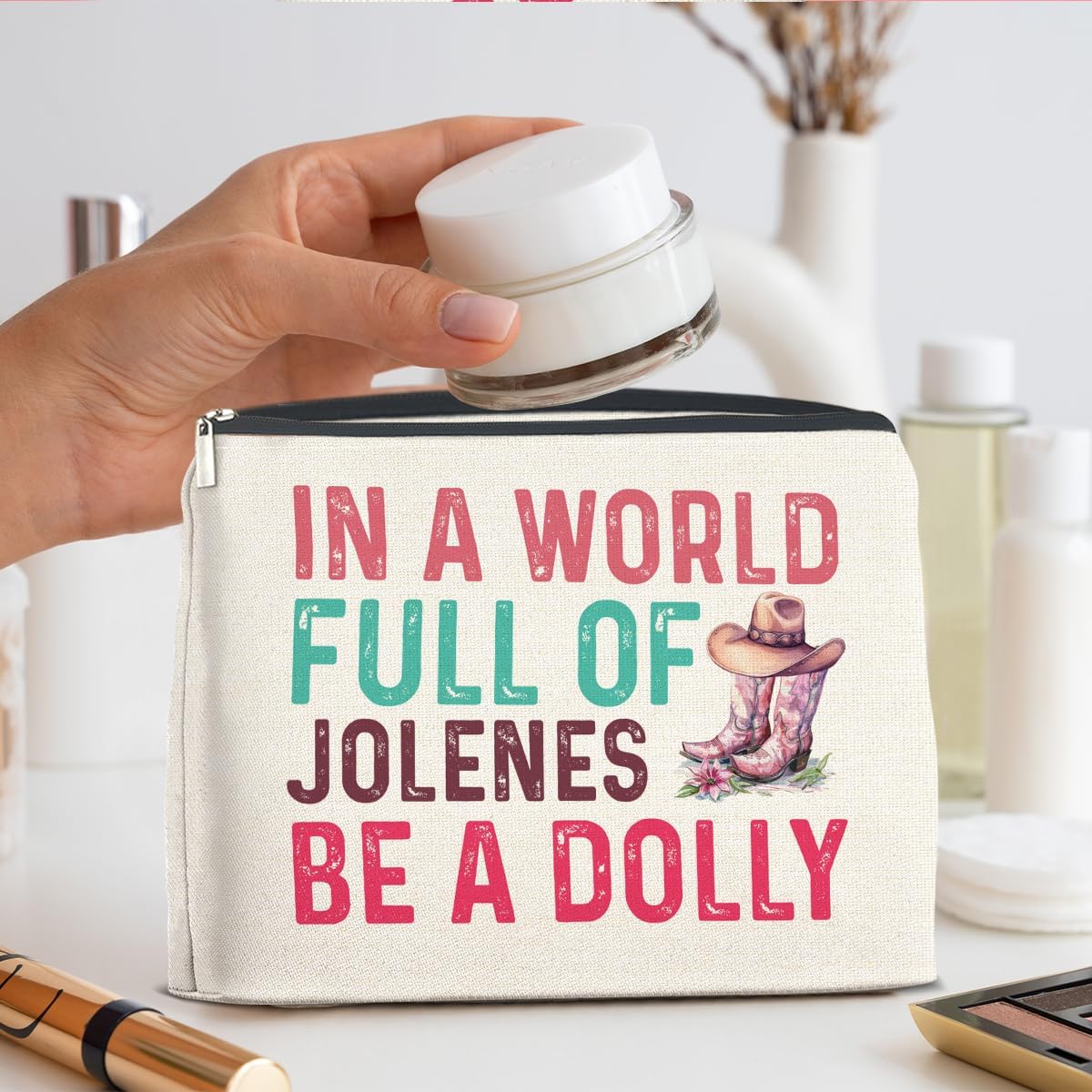 Country Music Lover Gifts Makeup Bag Western Dolly Fans Gifts for Women Sister Friends, in a World