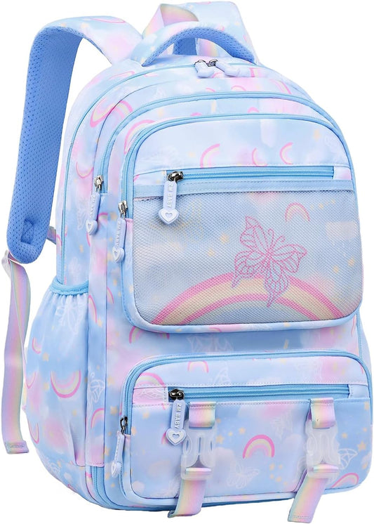 Kids Backpack for Girls Cute Rainbow Butterfly Backpacks for Teen Girls Age 8-12 Kindergarten Elementary Bookbag,Bule