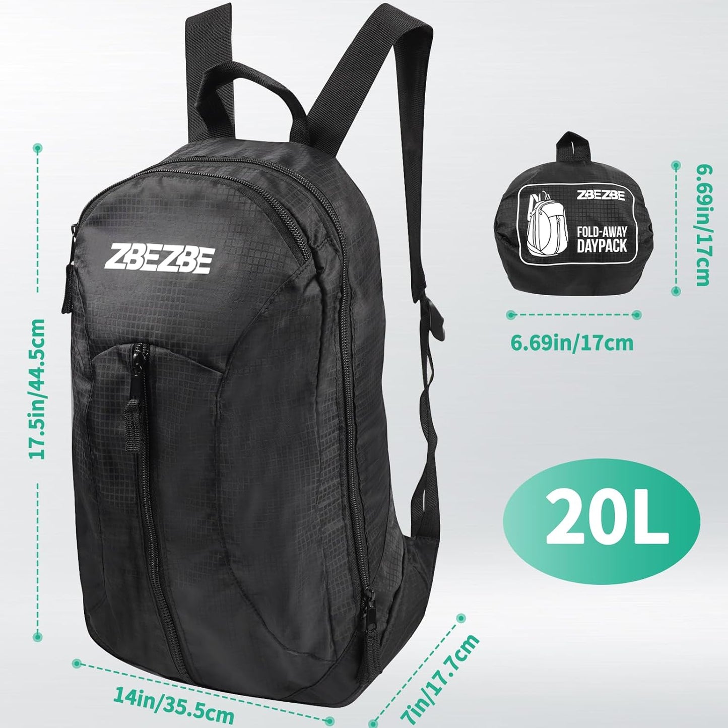 Hiking backpack,Foldable Packable Backpack - Lightweight Waterproof Hiking & Cycling Daypack, Large-capacity Black