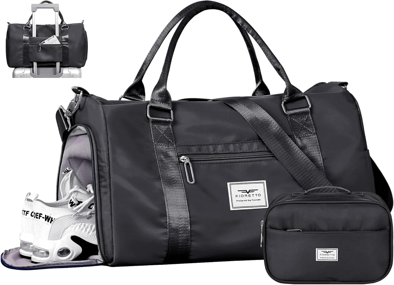 FIORETTO Womens Gym Tote Duffle Bag with Toiletry Bag, Sports Duffel Overnight Hospital Workout