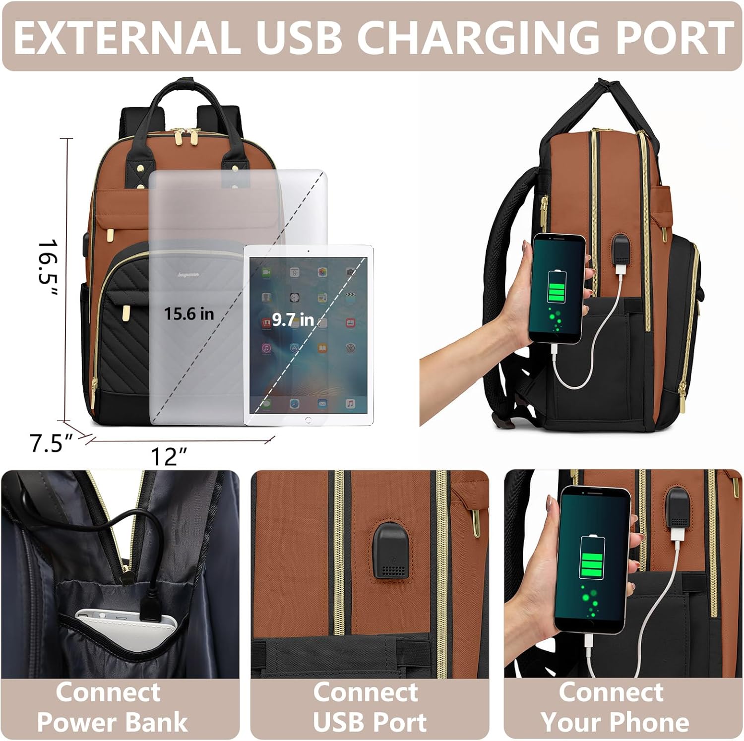 Laptop Backpack for Women Work Bag - 15.6 inch Travel Backpack with USB Charger College Bookbag
