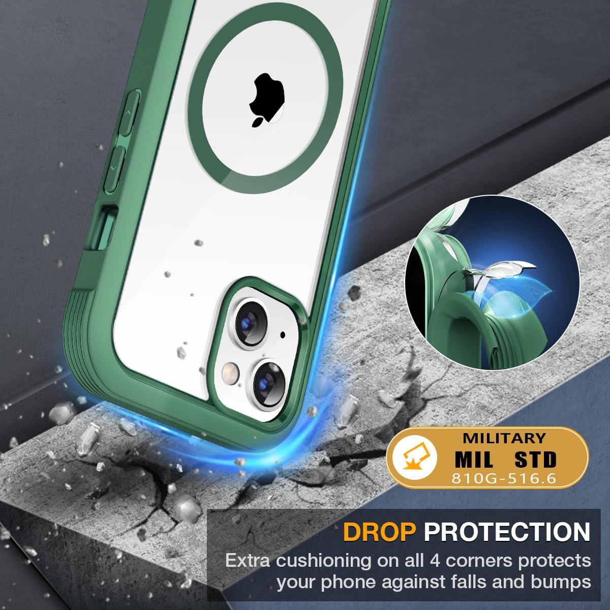 Miracase Magnetic Case for iPhone 13 Mini 5.4 Inch,with MagSafe,Built in Screen Protector,Full Body Protection(Green)