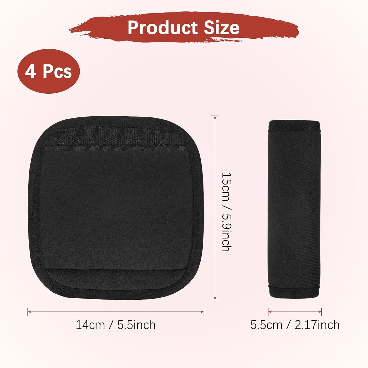 Luggage Handle Wrap [4PCS] - Neoprene Luggage Identifiers Use for Suitcases & Carry on & Travel Accessories - [Black-6IN/15CM] Comfort Grip Handle Cover