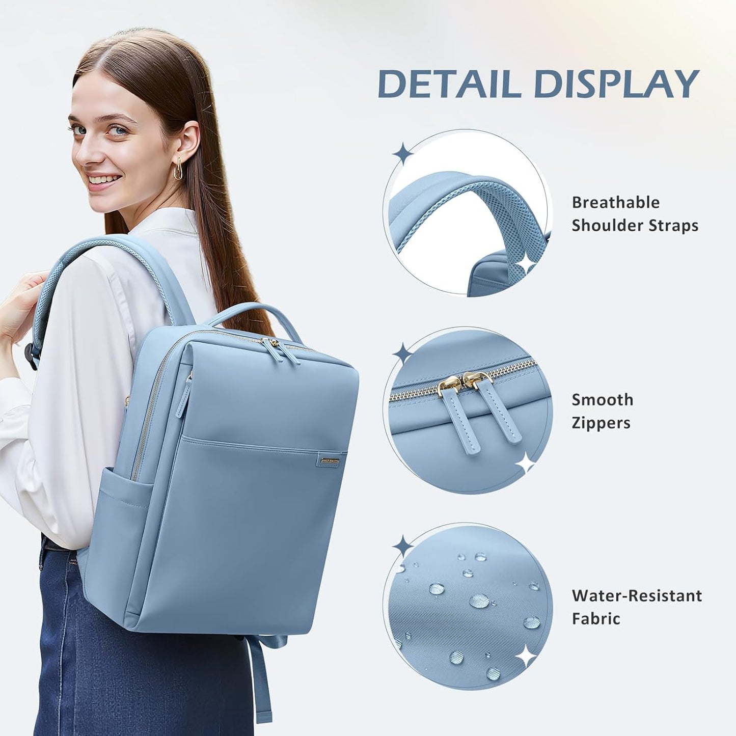 Laptop Backpack for Women, Work Business Traval Computer Backpacks with Laptop Compartment Waterproof Casual Daypack for Travel College,16Inch,Misty Blue