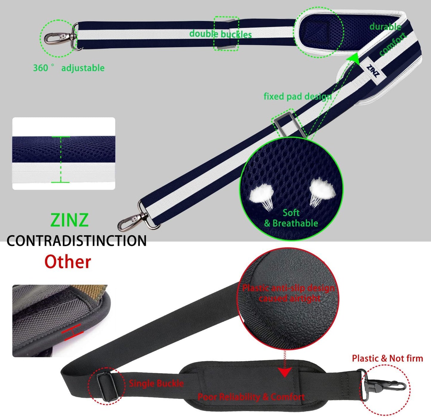 ZINZ 79 inch Shoulder Strap, Extra-thick Fixed Cushion Pad and Dual Clasps Universal Replacement Strap with Metal Swivel Hooks for Laptop Bags, Luggage Bags, Camera, Crossbody(Stripes-BuWBu)