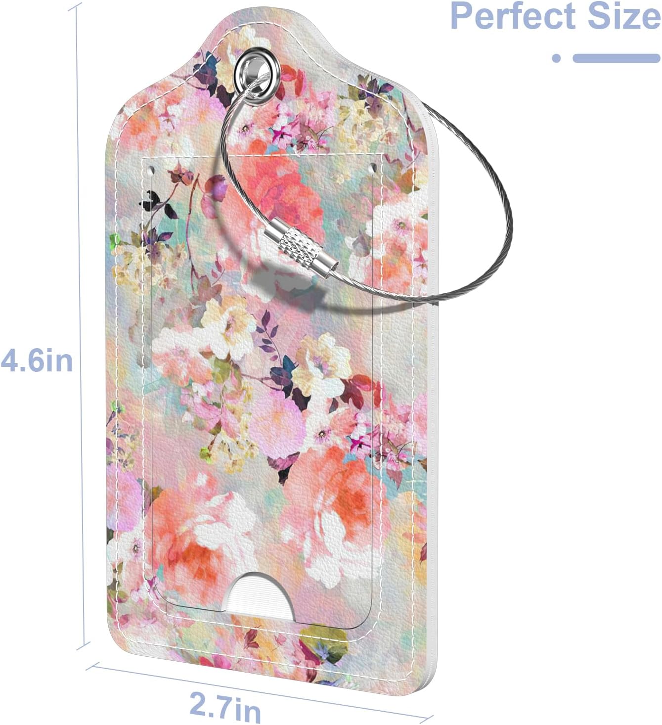 2 Pack PU Leather Luggage Tags for Suitcase, Travel Cruise Luggage Tag with Privacy Flap, Name ID Label and Metal Loop for Women Men Baggage Handbag School Bag Backpack, Watercolor Flowers