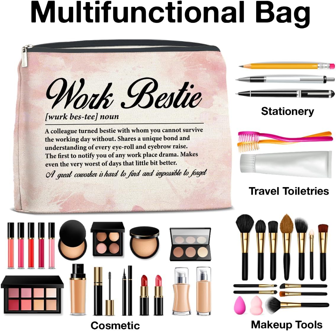 Gifts for Work Bestie Makeup Bag, Leaving New Job Farewell Gifts for Coworker Colleague Work Friend Work Bestie Definition Zipper Makeup Pouch