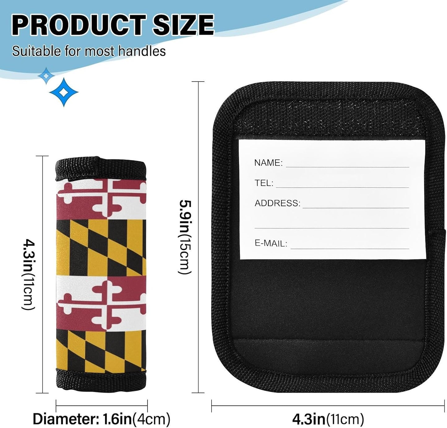 Flag of Maryland 2 Pack Luggage Handle Wrap for Suitcase Luggage Identifier Travel Tags Handle Protection Sleeve Cover