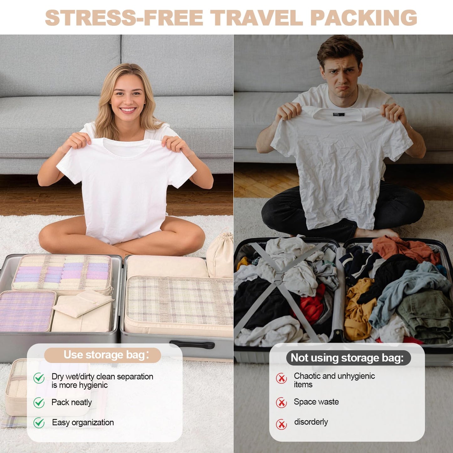 8 Set Packing Cubes for Travel,Suitcase Organizer Bags for Luggage with Shoe & Hanging Toiletry