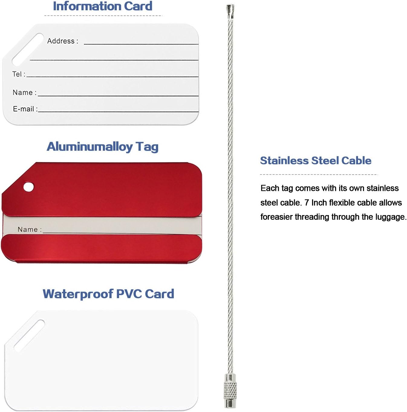 Aluminum Luggage Tags, Luggage Tag Holders for Travel Luggage Baggage Identifier by Ovener (5Pack Red)