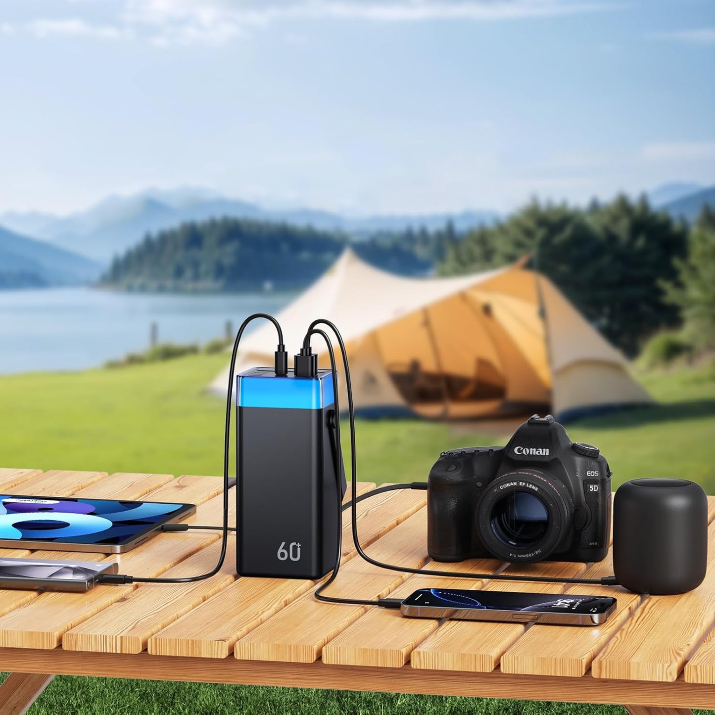 Power Bank 60000mAh 22.5W Fast-Charging Portable Charger with Built-in Cables for iPhone 16/15/14/13, Xiaomi, Travel Camping Outdoor