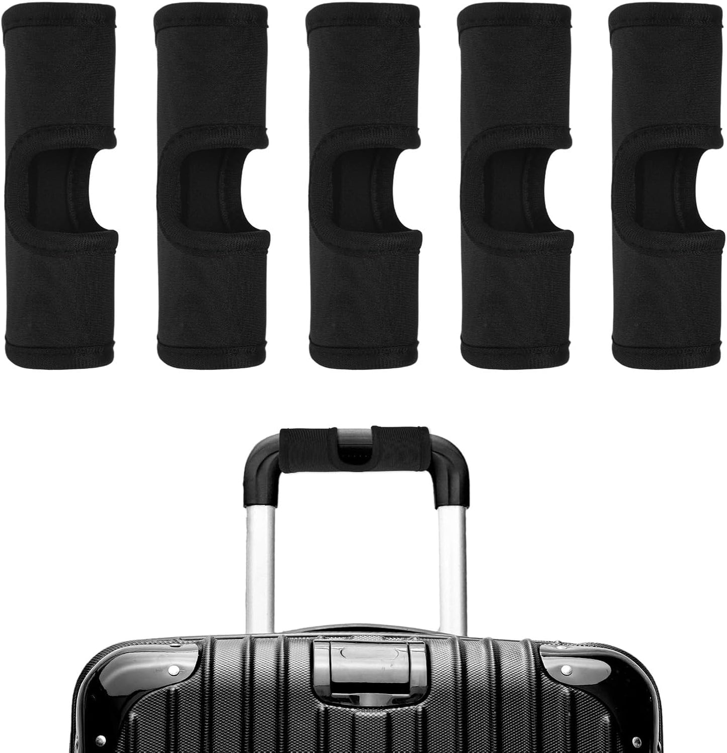 Luggage Handle Wrap [5PCS] - Neoprene Luggage Identifiers Hollow Design Use for Push-Button Suitcase & Trolley Case - [Black-6IN/15CM] Comfort Grip Handle Cover