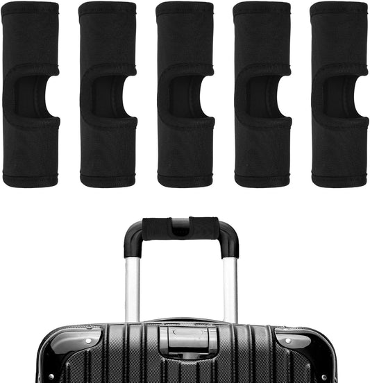 Luggage Handle Wrap [5PCS] - Neoprene Luggage Identifiers Hollow Design Use for Push-Button Suitcase & Trolley Case - [Black-6IN/15CM] Comfort Grip Handle Cover