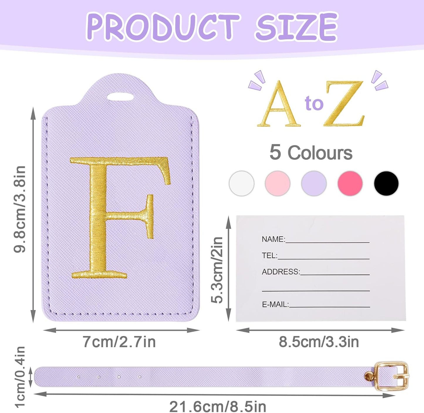 Initial Letter Luggage Tags for Suitcases, Embroidered Monogrammed Suitcase Luggage Identifier Name Tag, PU Leather TSA Approved Luggage Tags, Bag Tags for Men Women Kids Luggage Handbags(Purple F)