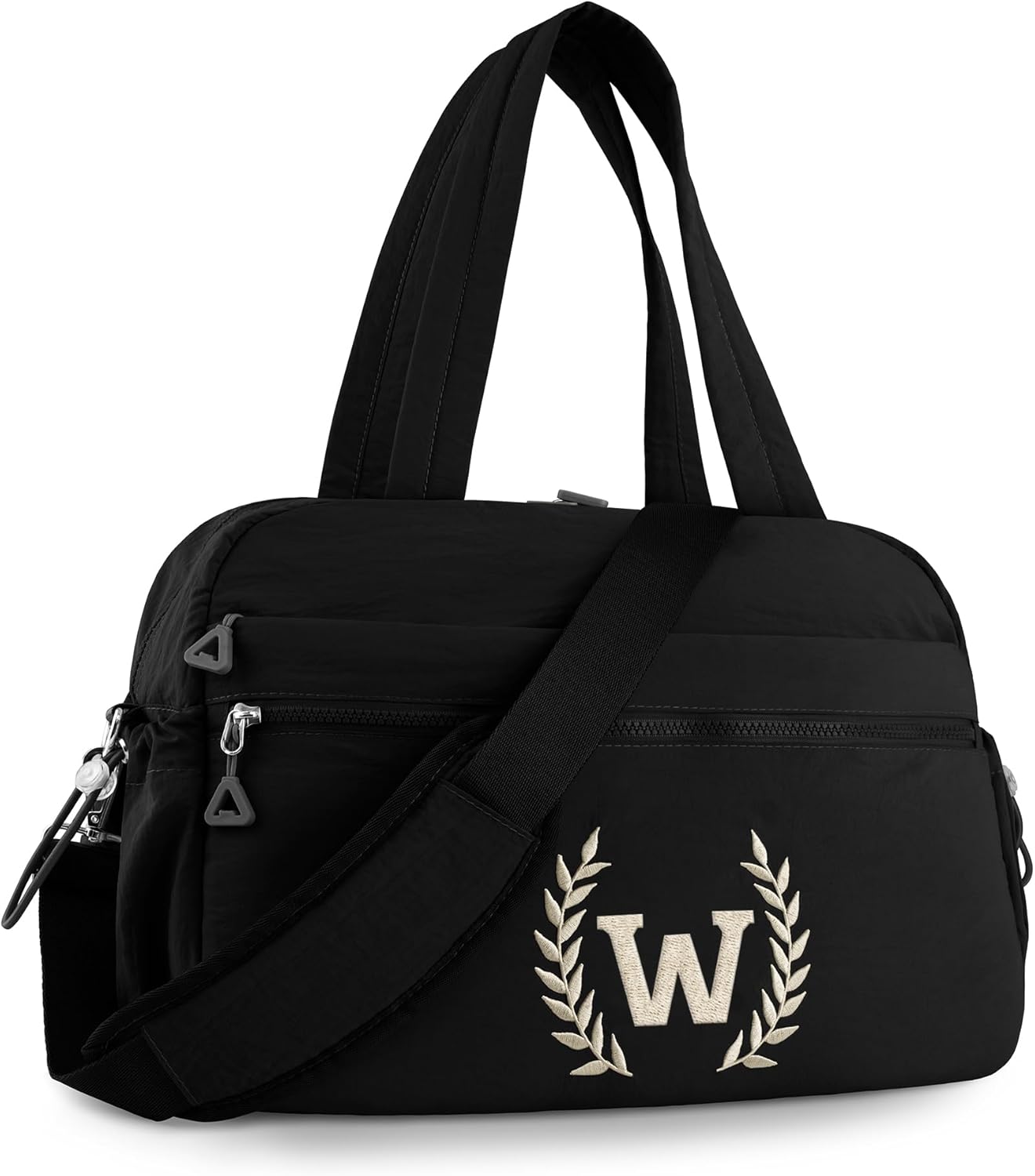 Gym Duffle Bag for Women – Embroidered Custom Initial Sports Bag for Men – Personalized Travel & Workout Duffel with Luggage Sleeve – Thoughtful Gift for Mom, Girl, Daughter, Mother (Black, W)