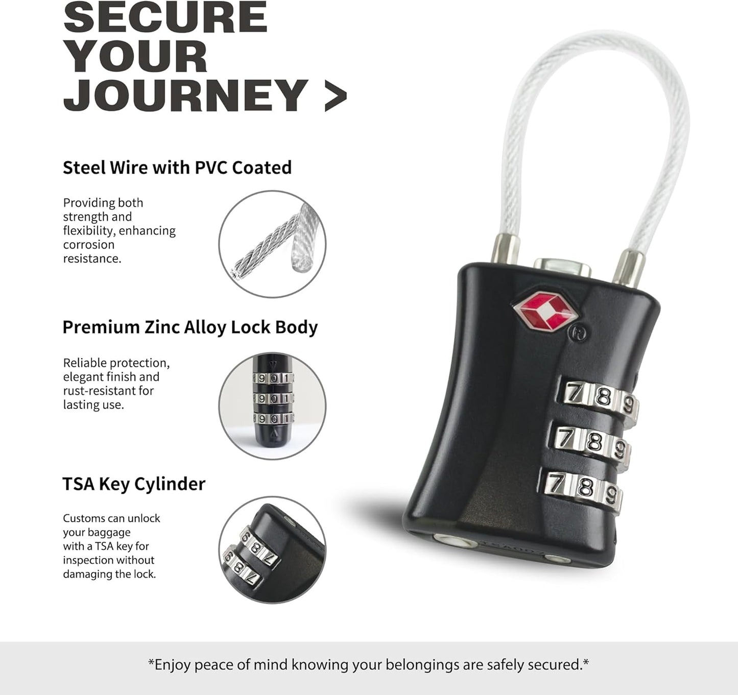 Suitcase Locks TSA Approved, Small Padlock Combination, TSA Locks for Luggage, Combo Travel Padlock with Code for Backpack, Gym Locker, Ammo Can, Gun Case, Bag Zipper, Box (Black)