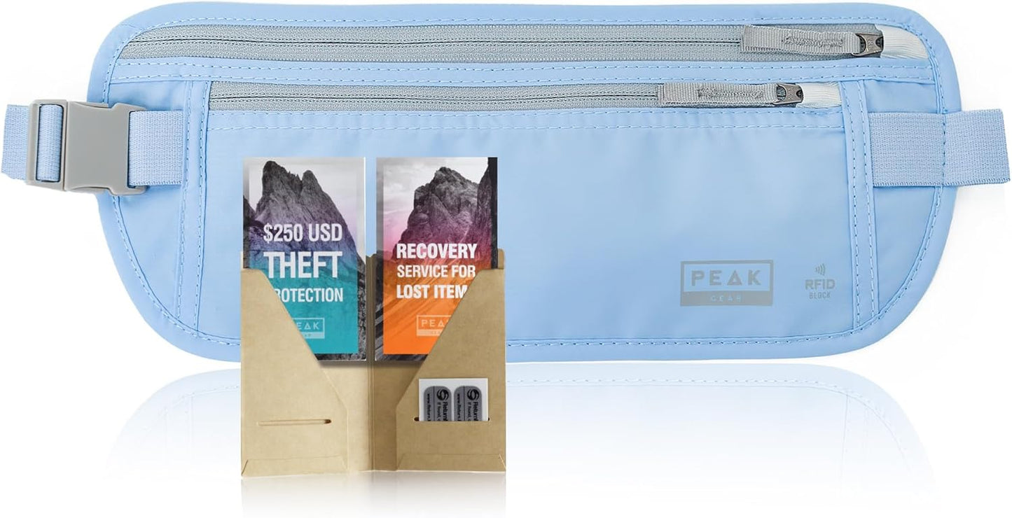 Peak Gear Travel Money Belt. Premium Quality Travel Wallet with RFID Blocking Fabric to Protect