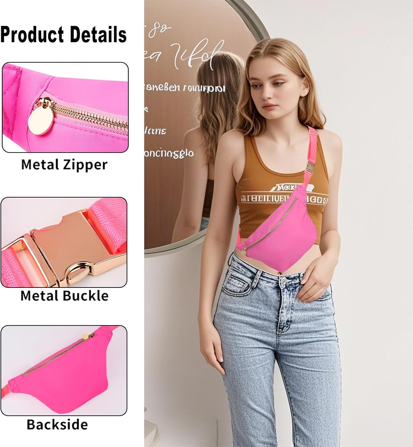 Fanny Packs for Women Belt Bag for Women Crossbody Stadium Waist Pack Sling Bag (Bright Pink)