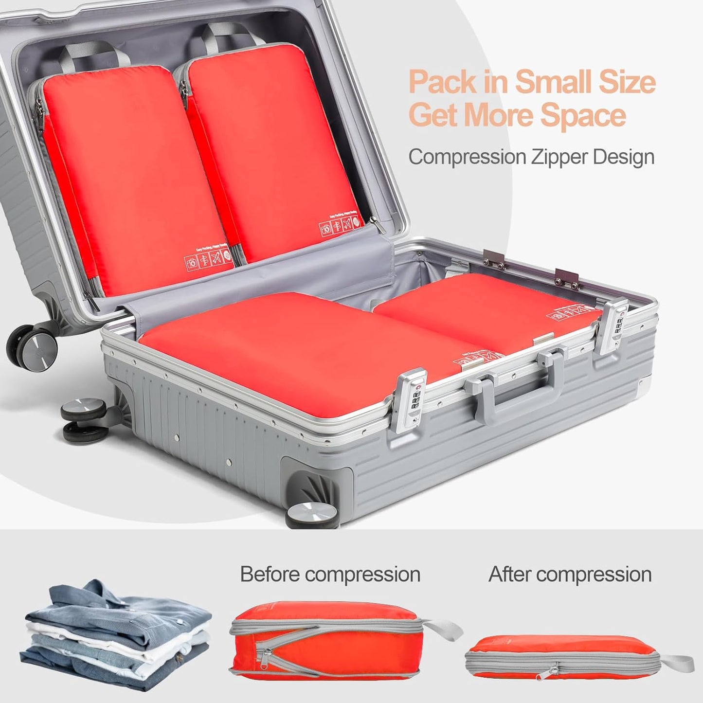 Cambond Compression Packing Cubes for Travel Women - Travel Bags Luggage Organizers Travel Essentials Compression Cubes for Travel Carry on Suitcases Organizer