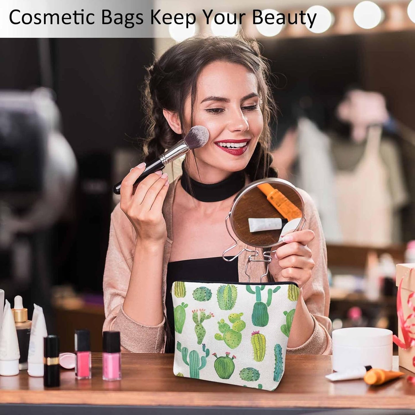 Cactus Makeup Bag For Women, Adorable Cosmetic Bag Makeup Bags, Tropical Succulent Cactus Cacti Green Zipper Bag Travel Bags Toiletry Organizers Pouch Bags Washing Bags For Gym Bathroom