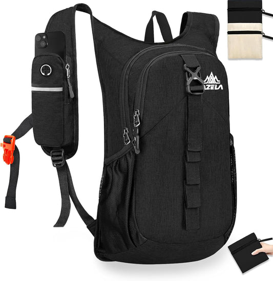 15L Small Hiking Backpack Foldable Ultralight Trekking Camping Outdoors Backpack for Women Men (black)