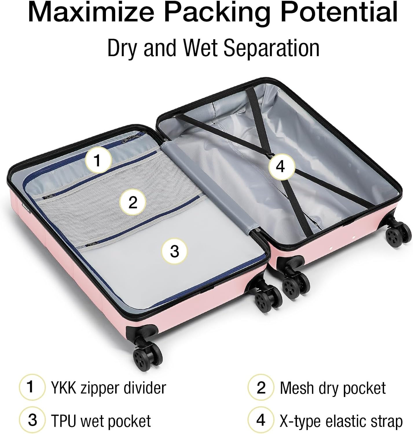 KYME Luggage Sets 2 Piece Hardshell 20"/24" Suitcases with Spinner Wheels Hardside Suitcase Set with TSA Lock Lightweight Travel Luggage Set with Cup Holder for Women Pink