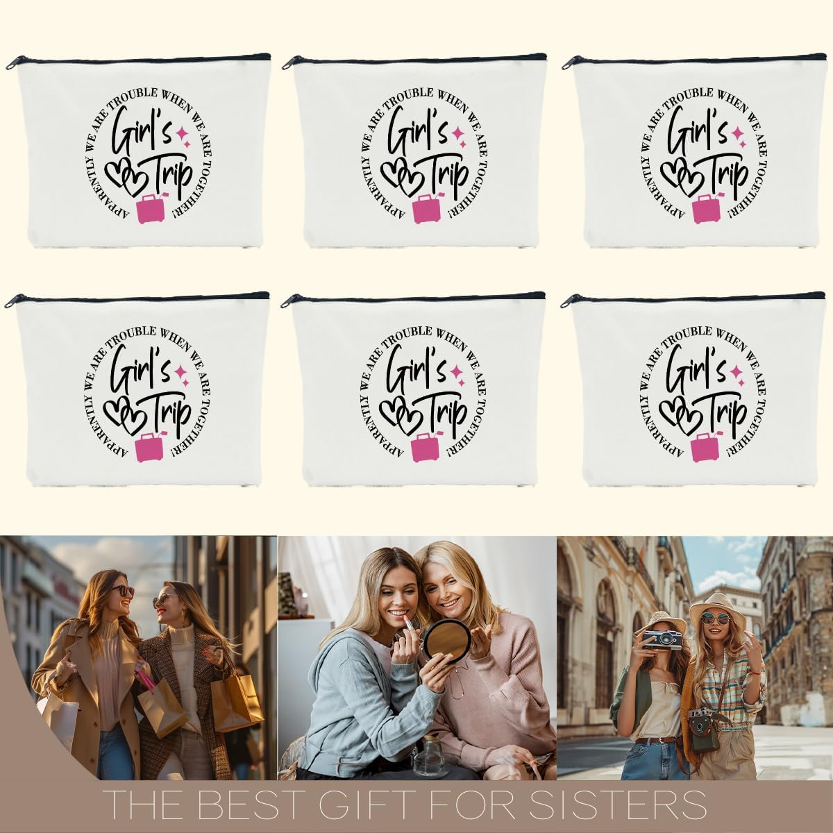 6 Pcs Girls Weekend Gifts for Women Girls Trip Gifts Favors Makeup Bag Cosmetic Bag Bestie Gifts Weekend Bag Coin Purse for Female Lady Girl Daughter Coworker Travel Vacation Christmas Birthday