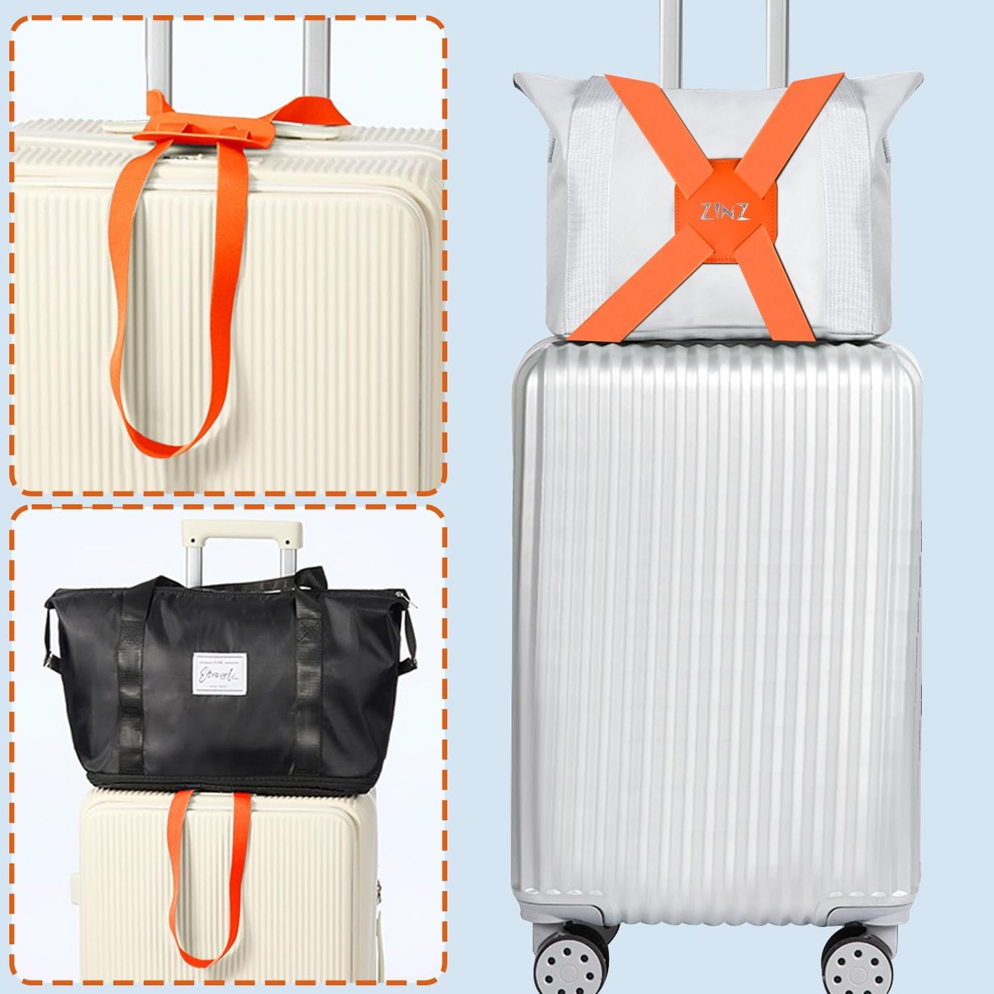 ZINZ Luggage Strap, High Elastic Suitcase Belt Adjustable Bag Bungees for Easier Travel，Orange