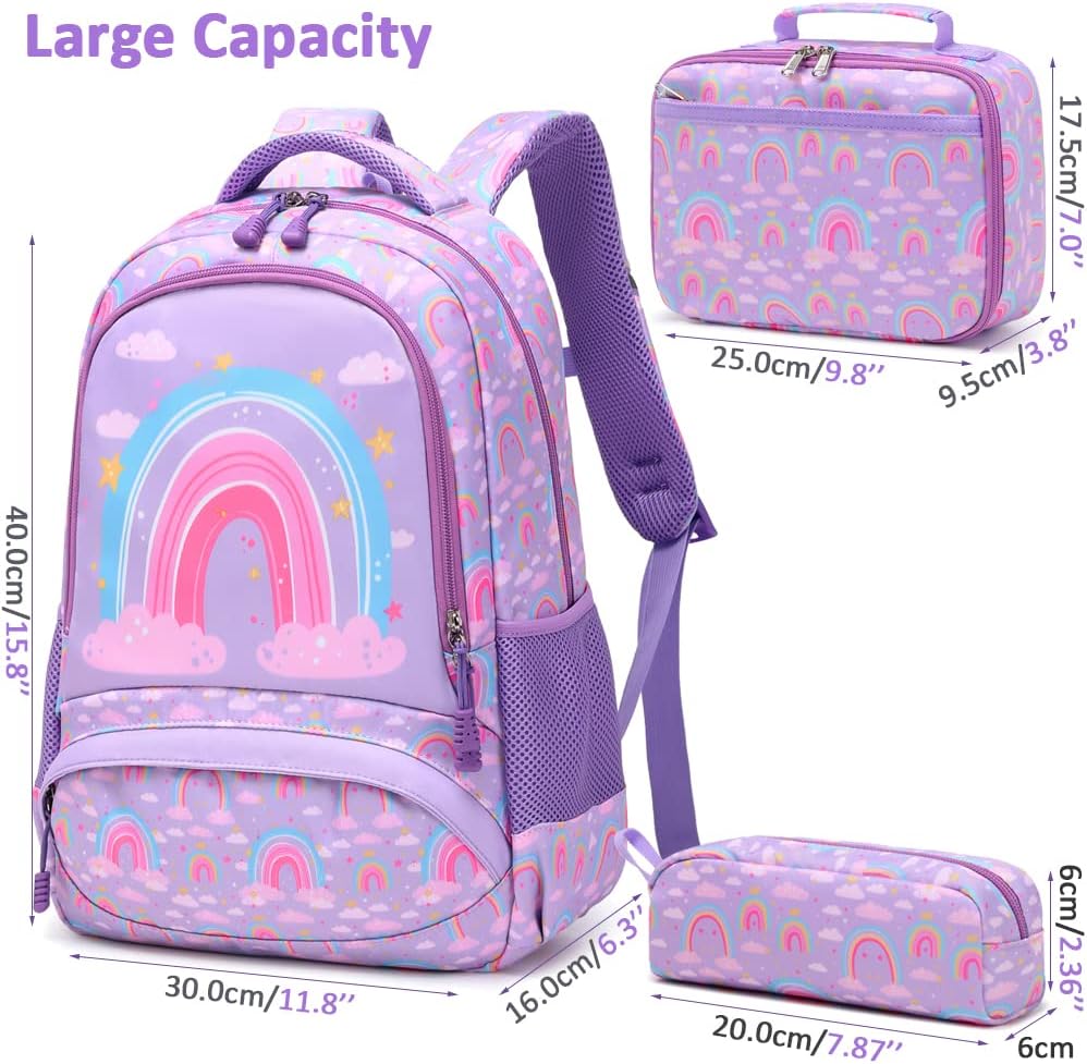 Meisohua Girls Backpack with Lunch Box 3 in 1 Set Kids Backpack for Girls Preschool Kindergarten Elementary School Backpack