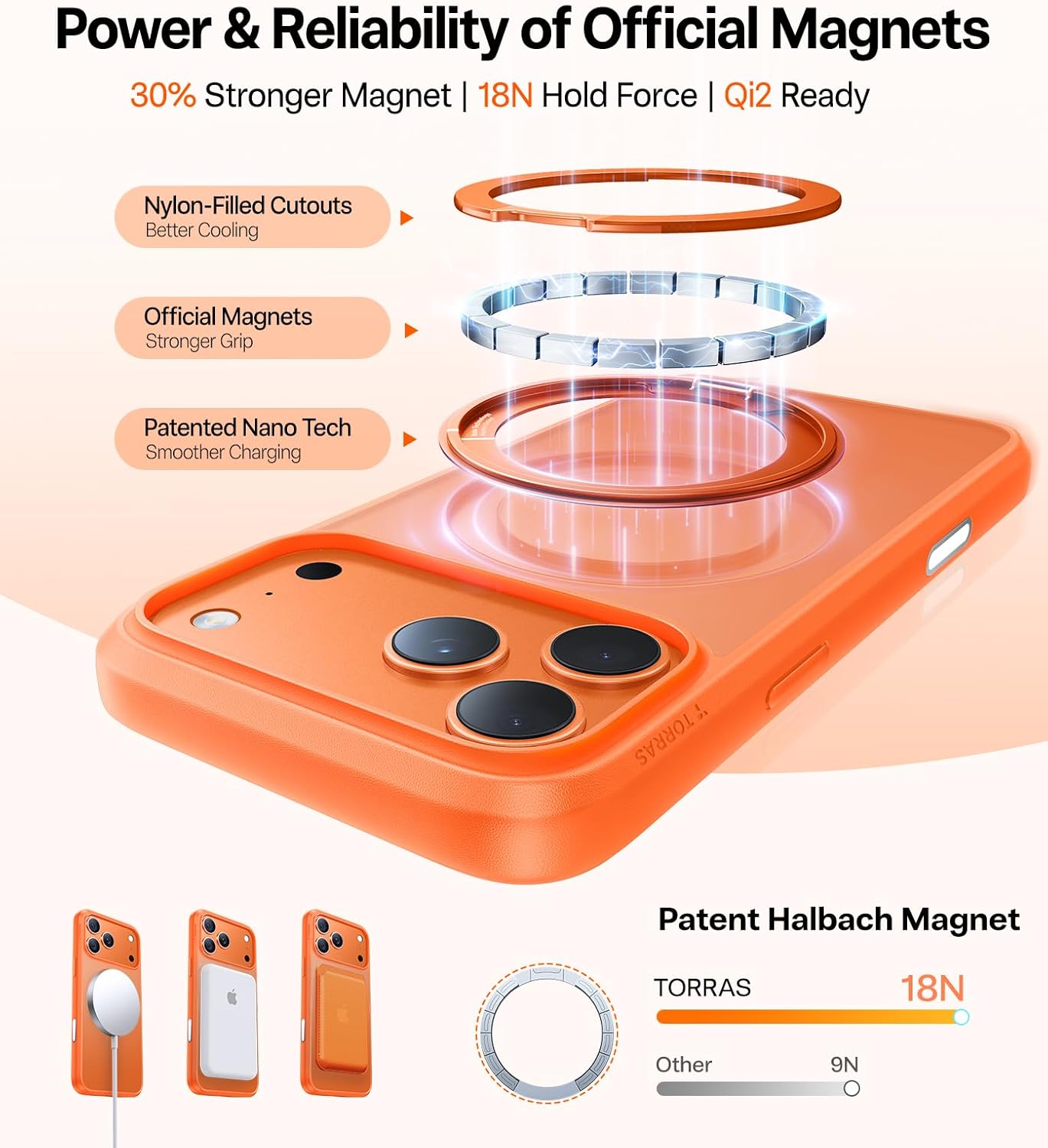 TORRAS Upgraded 360 Magnetic Stand for iPhone 17 Pro Max Case with Camera Control, Fit for MagSafe with Ring, Mil-Grade Protection, Translucent Slim for iPhone 17 ProMax Case Ostand, Cosmic Orange