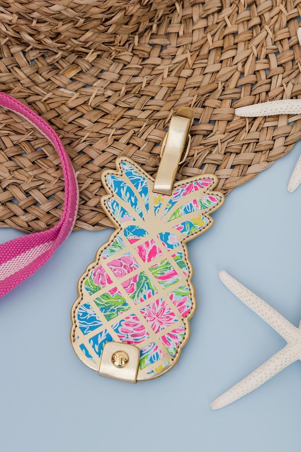 Lilly Pulitzer Leatherette Luggage Tag with Secure Strap, Colorful Suitcase Identifier for Travel