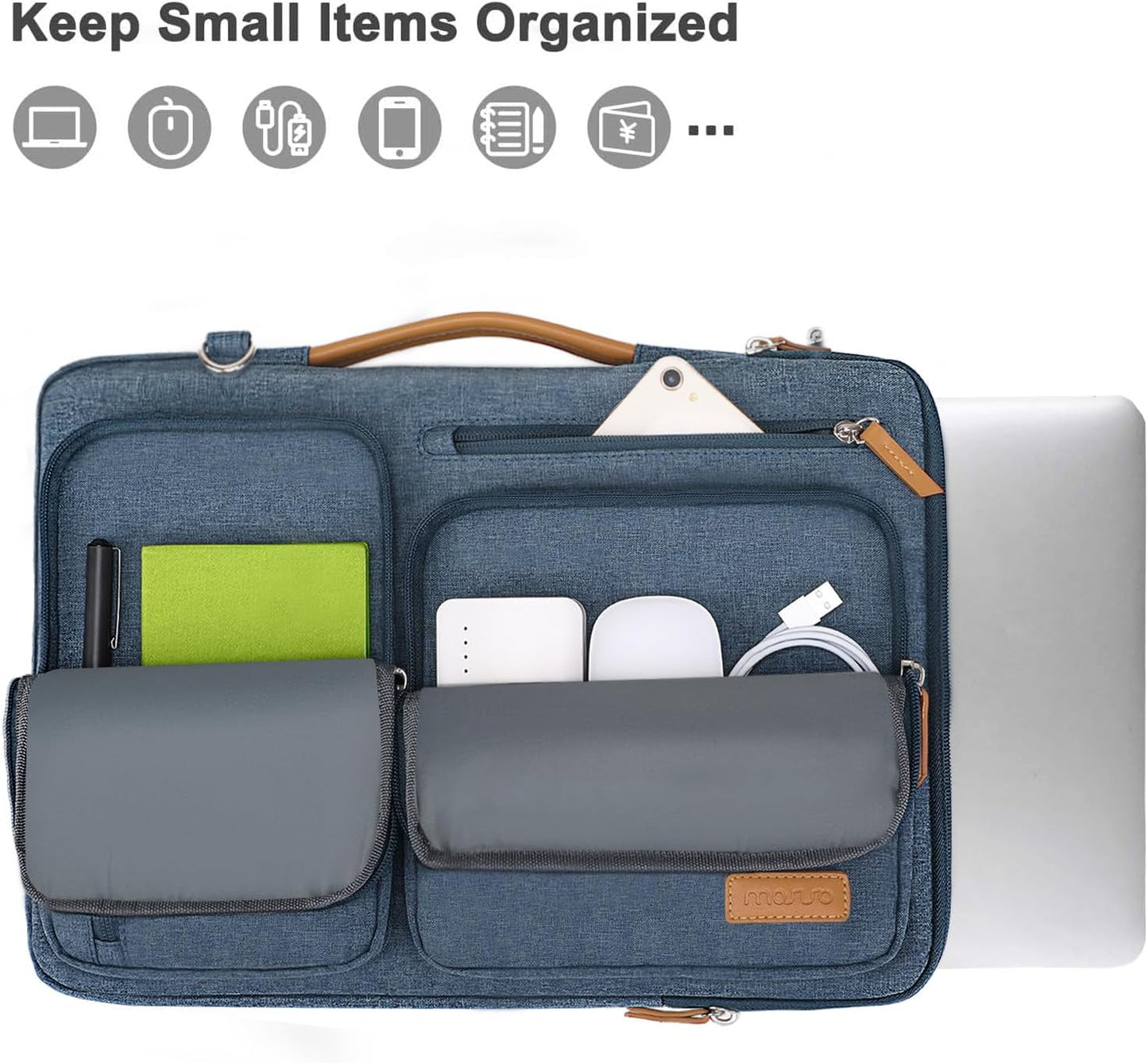 MOSISO 360 Protective Laptop Shoulder Bag,13-13.3 inch Computer Bag Compatible with MacBook, HP, Dell, Lenovo, Asus Notebook,Side Open Messenger Bag with 4 Zipper Pockets&Handle, Haze Blue